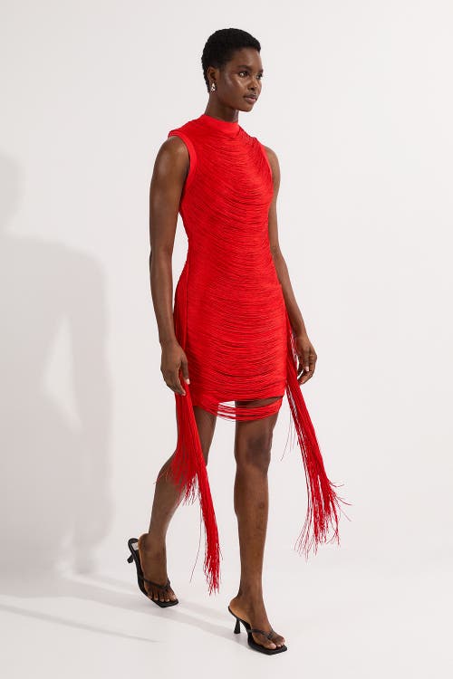 Karen Millen Knit Tassel Mini Dress In Red