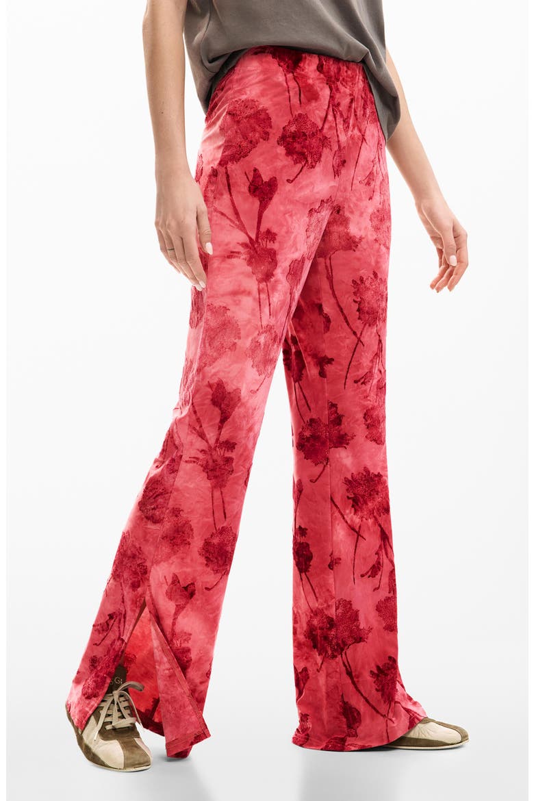 Floral Print Flare Pants, Main, color, RED