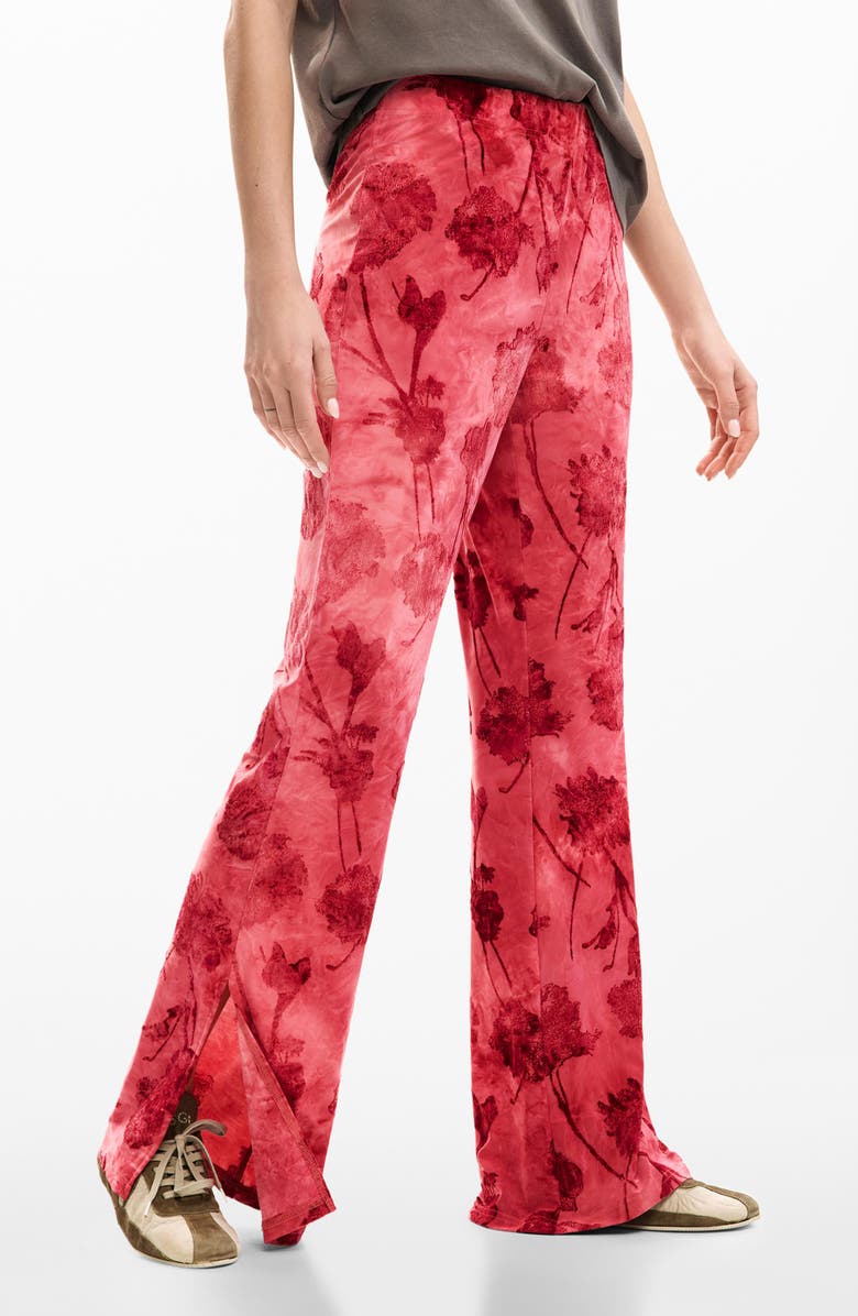 Desigual Floral Print Flare Pants, Main, color, Red