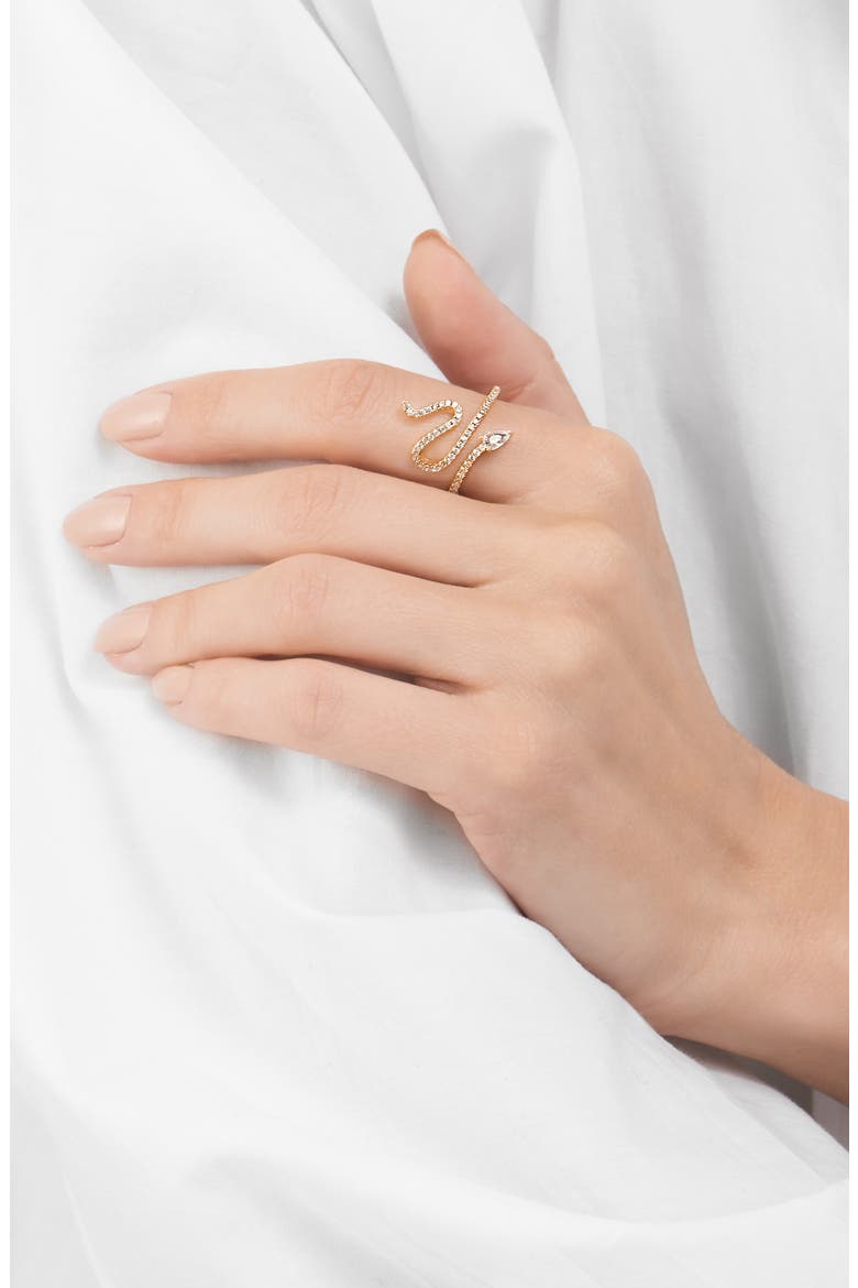 14K Gold Plated Swarovski Crystal Accented Winding Snake Ring, Alternate, color, YELLOW
