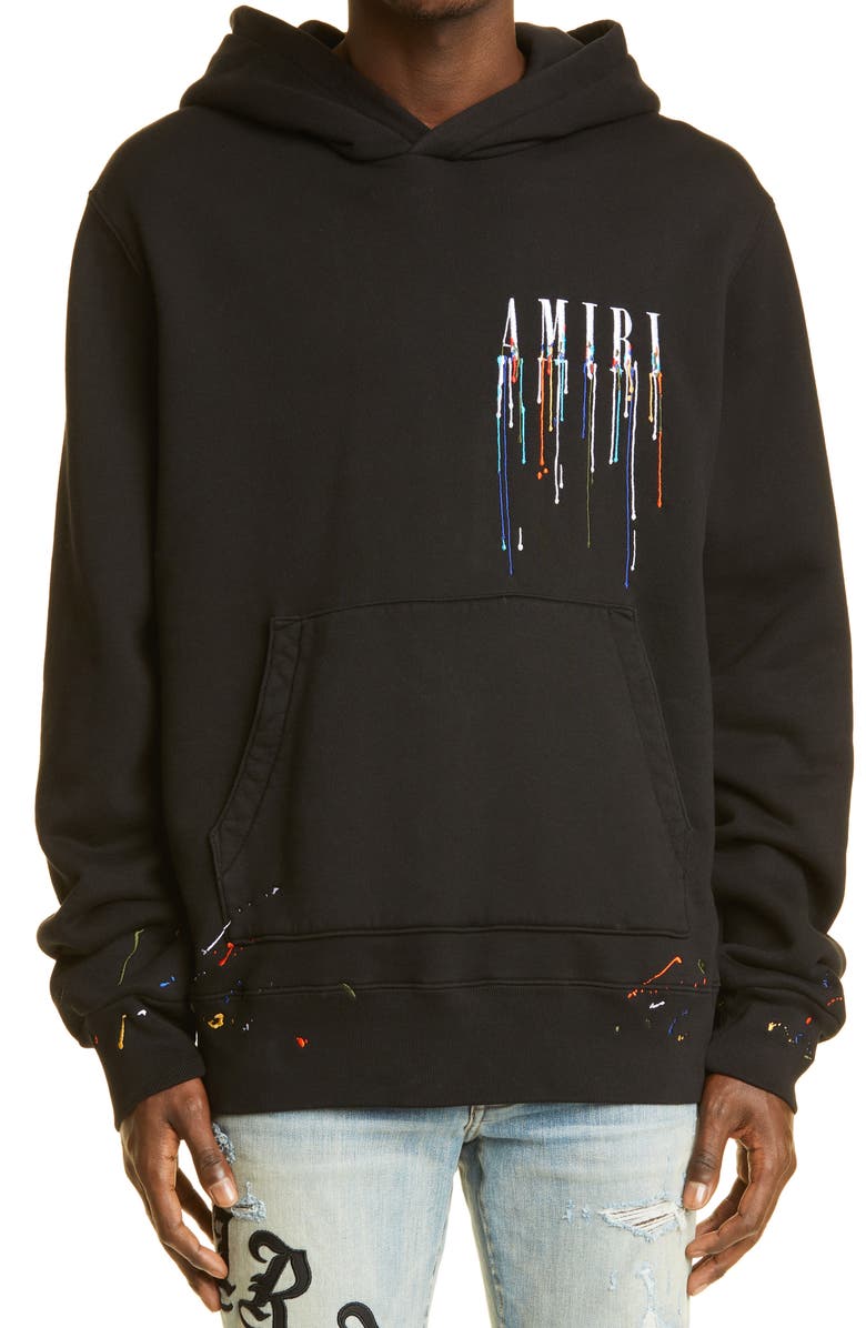 AMIRI Embroidered Paint Drip Core Logo Hoodie, Main, color, Black / White