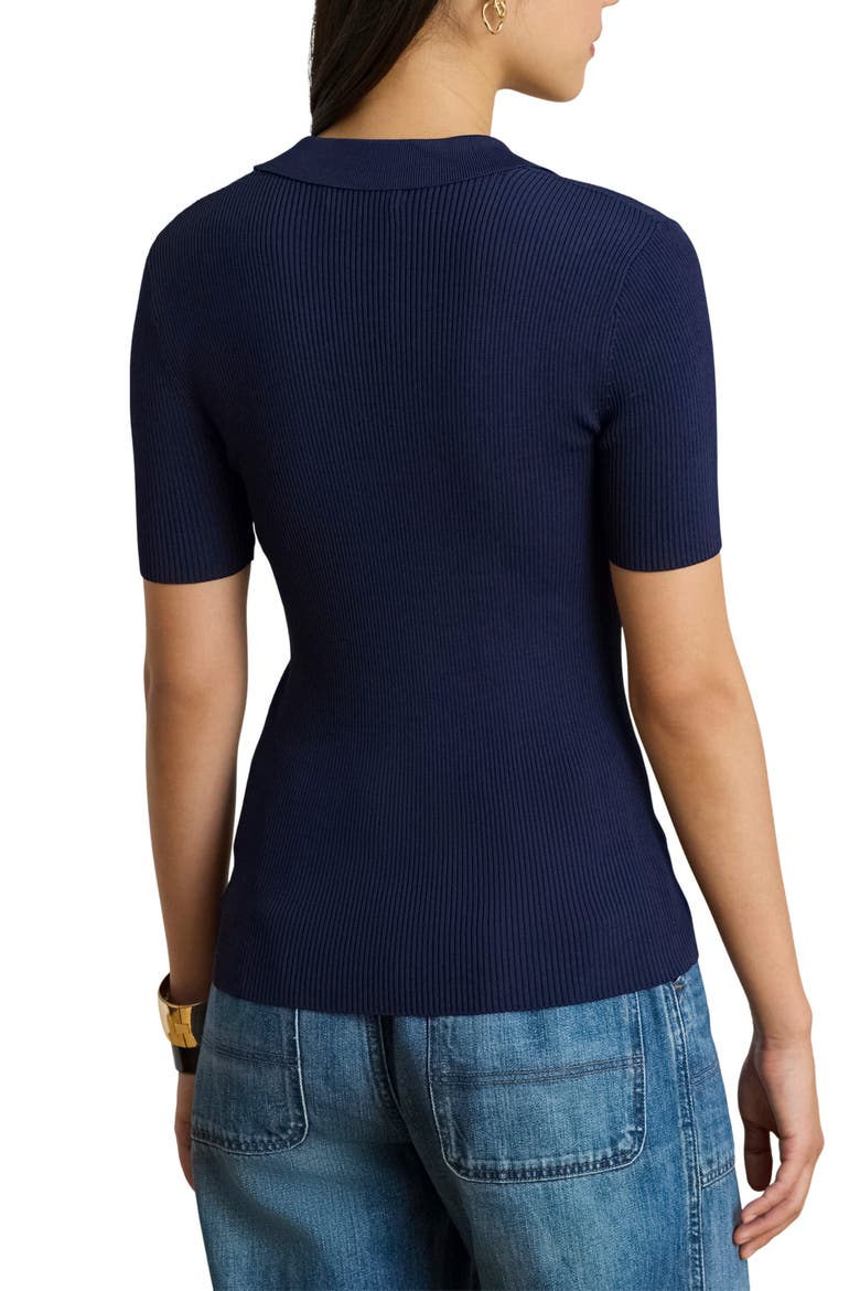 Rib Knit Polo Sweater, Alternate, color, REFINED NAVY BLUE