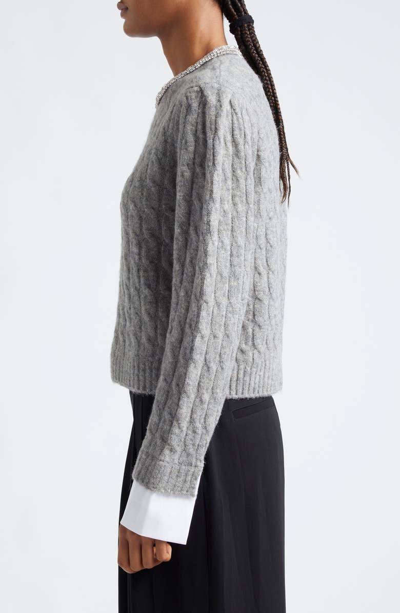 Cinq à Sept Rosario Embellished Collar Cable Stitch Sweater, Alternate, color, Light Heather Grey