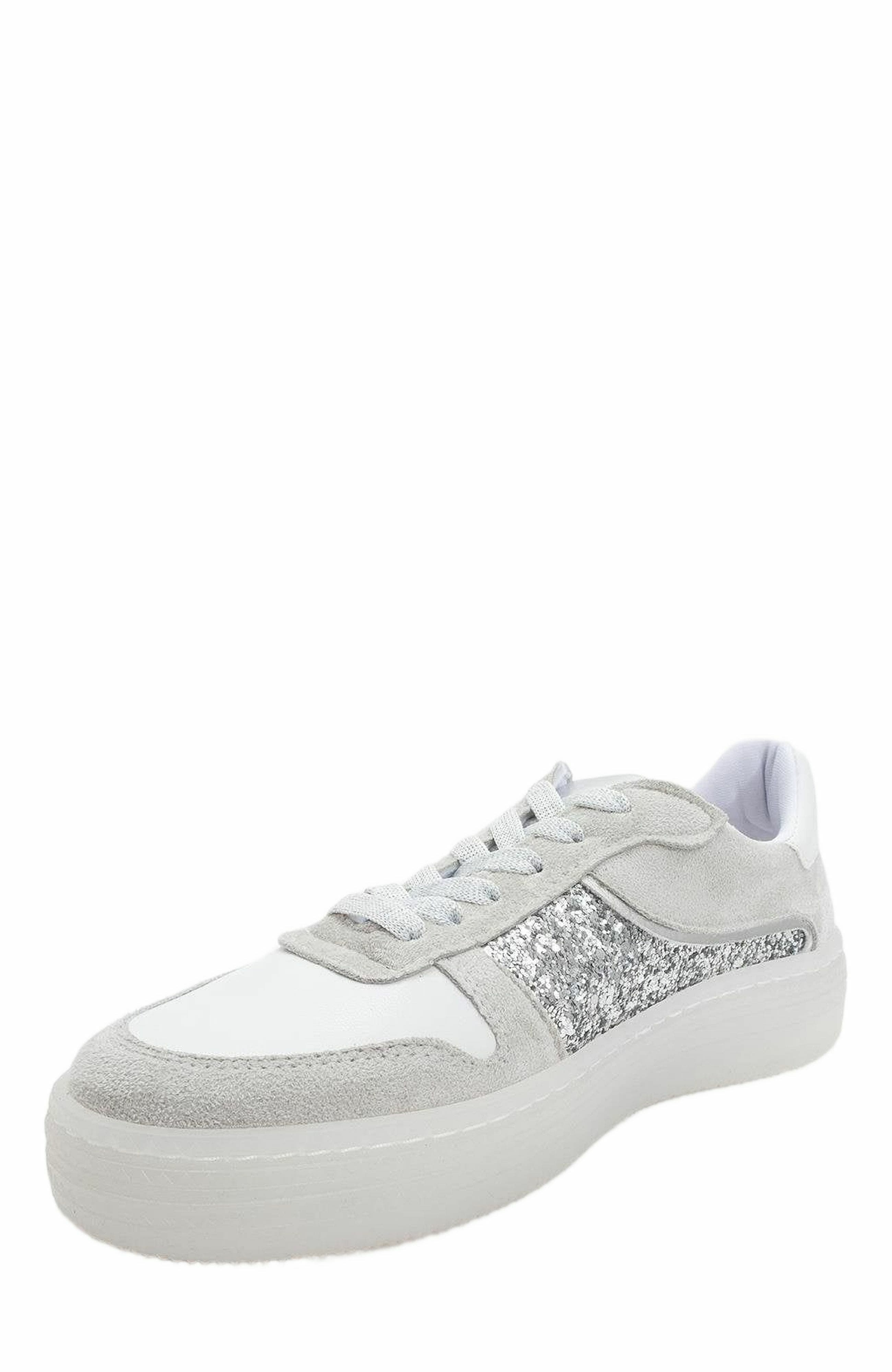 Forever & Always Shoes Felipe Glitter Leather Sneakers, Alternate, color, Silver Leather