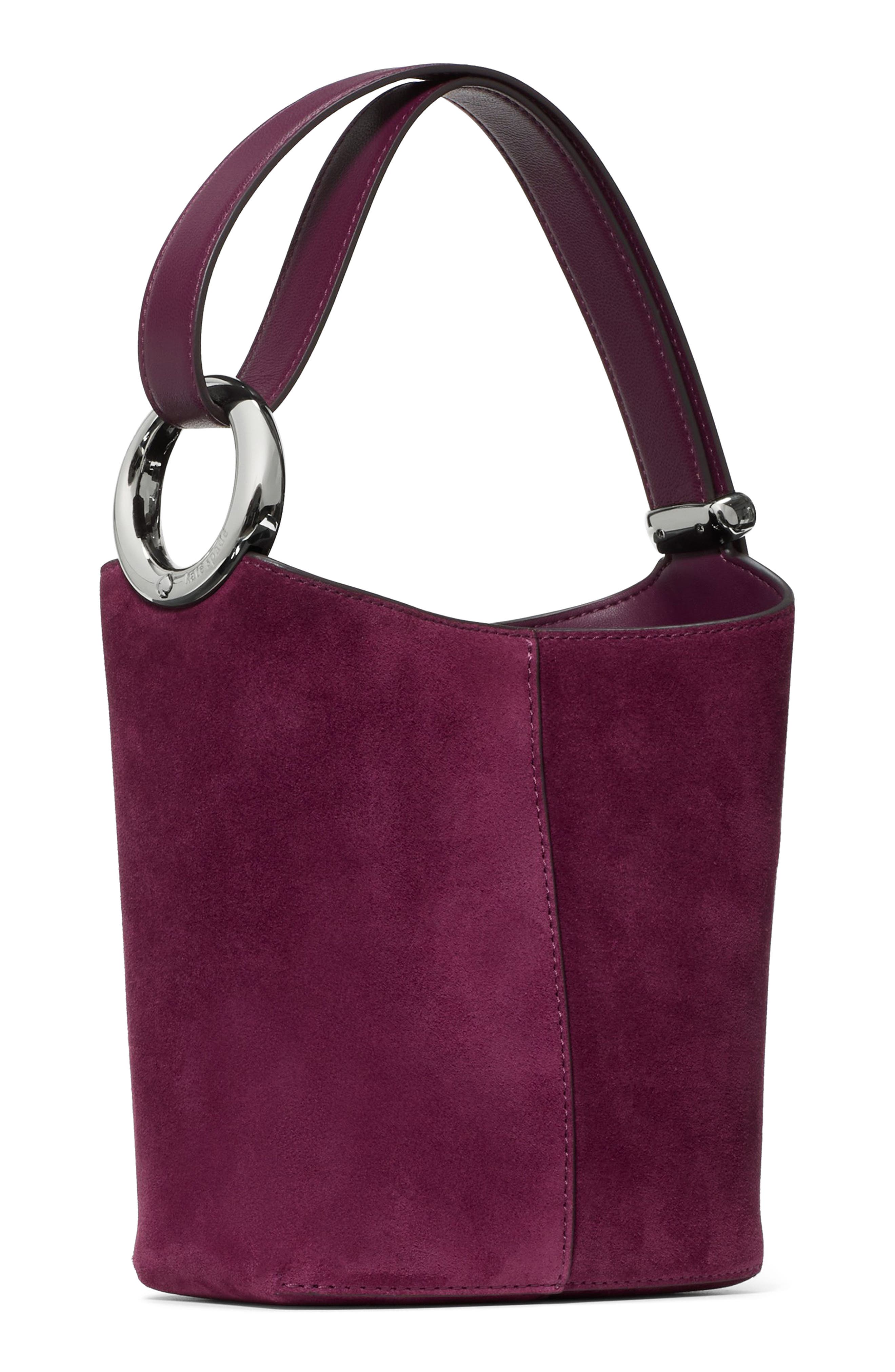 mini halo suede bucket bag, Alternate, color, PURPLE AGATE