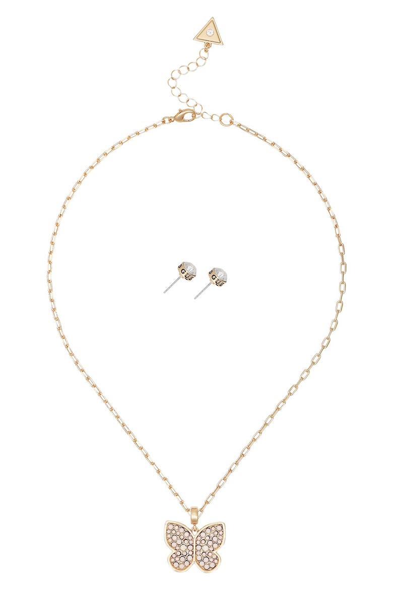 Butterfly Pendant Necklace & Stud Earrings Set, Alternate, color, GOLD