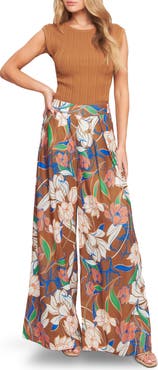 FLYING TOMATO Floral Pleated Front Wide Leg Pants