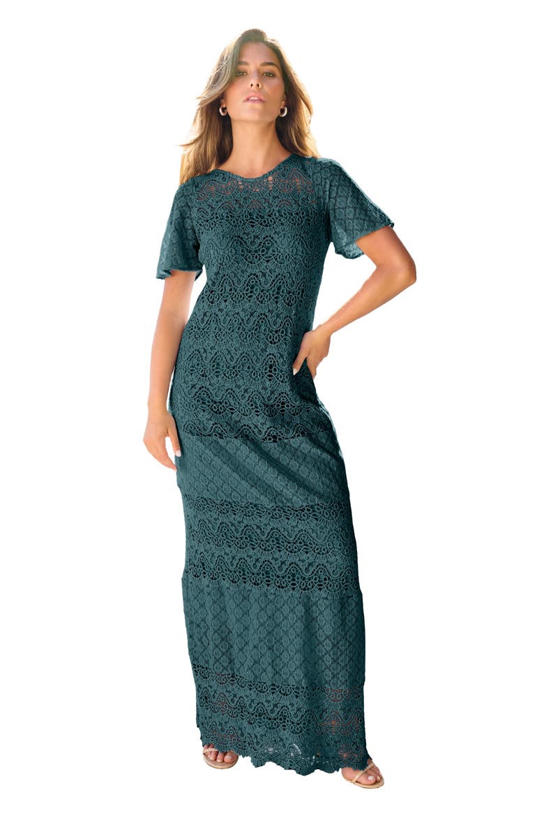 Crochet Lace Maxi Dress, Main, color, MYSTIC PINE