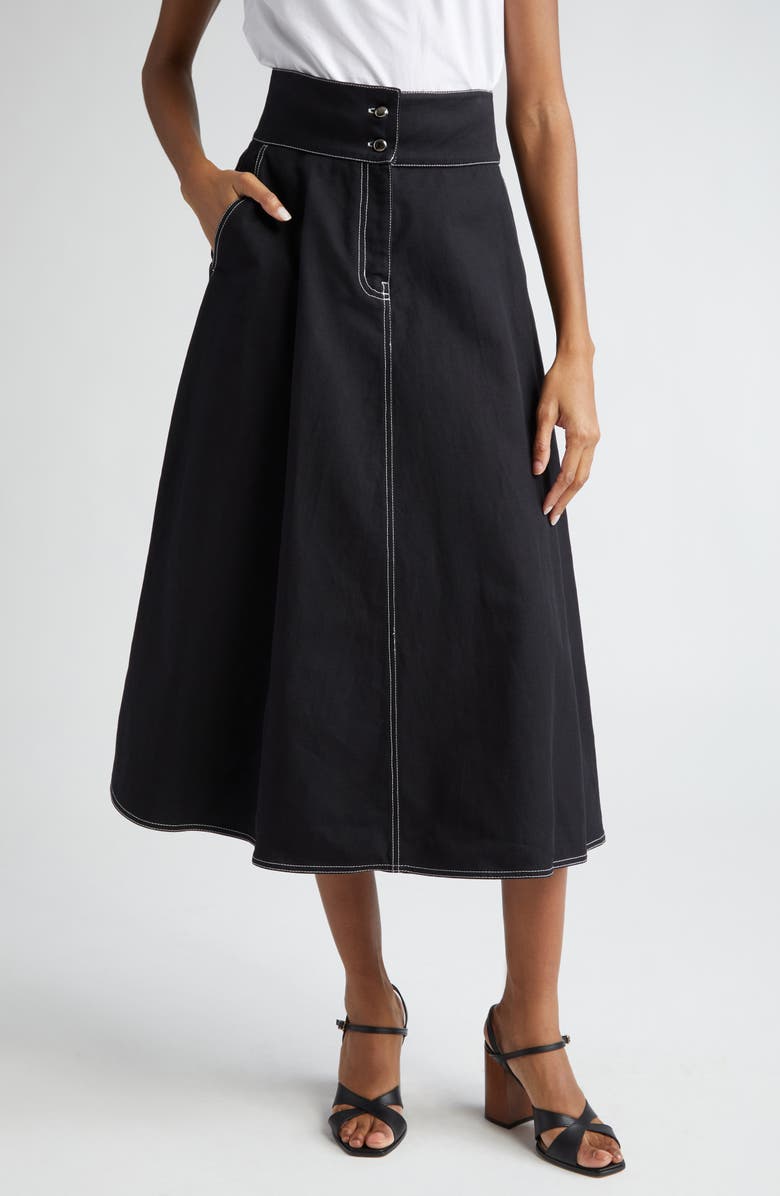 Max Mara Cotton & Linen Canvas Midi Skirt, Main, color,