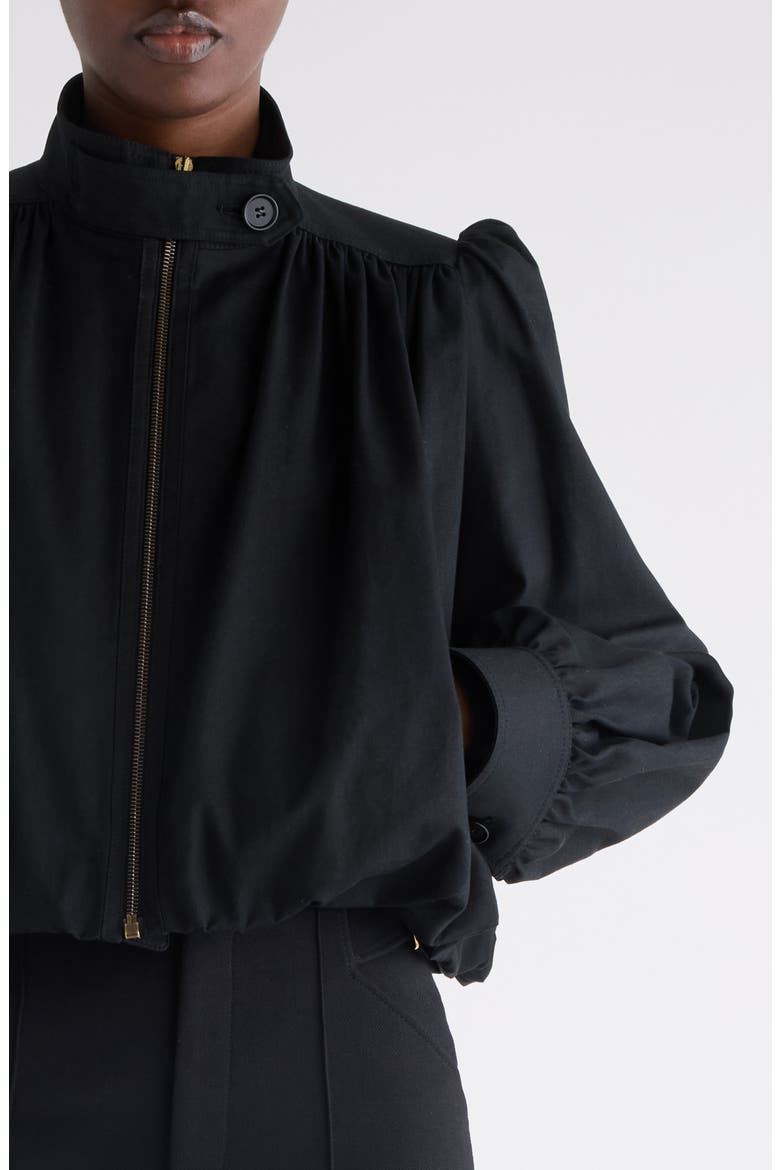 Crop Balloon Hem Cotton Zip Jacket, Alternate, color, BLACK