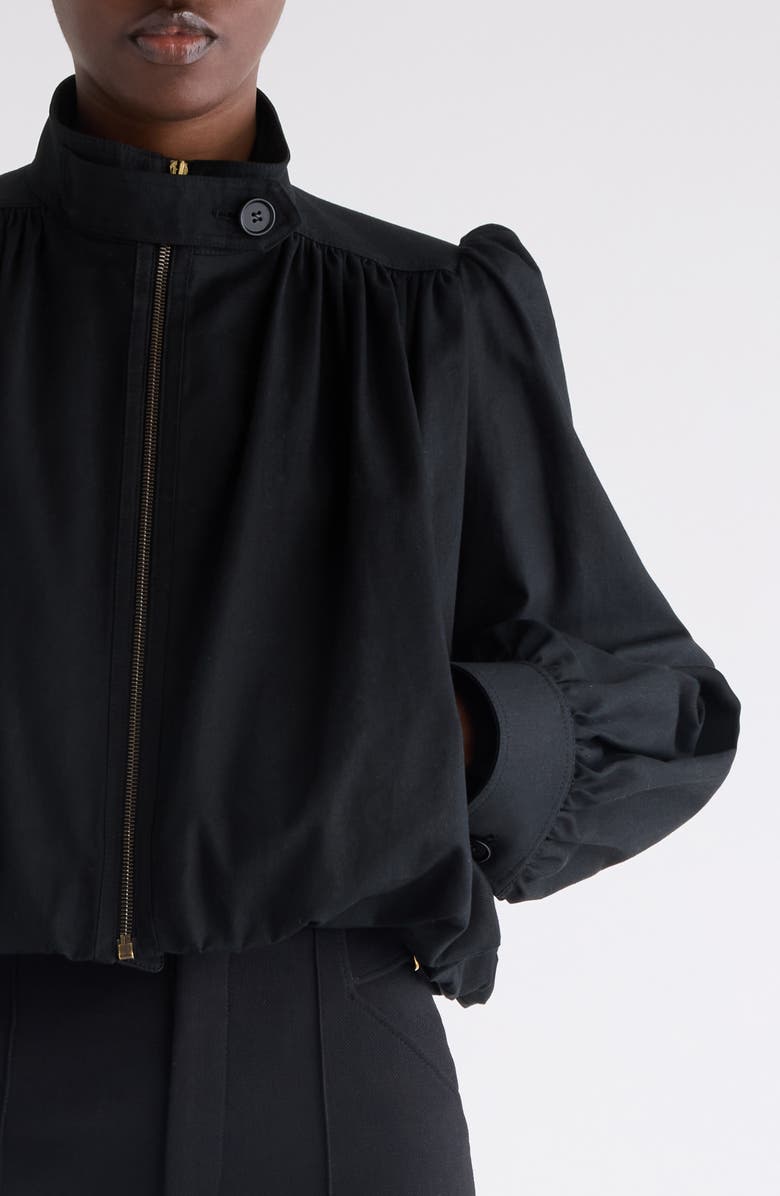 Chloé Crop Balloon Hem Cotton Zip Jacket, Alternate, color, Black
