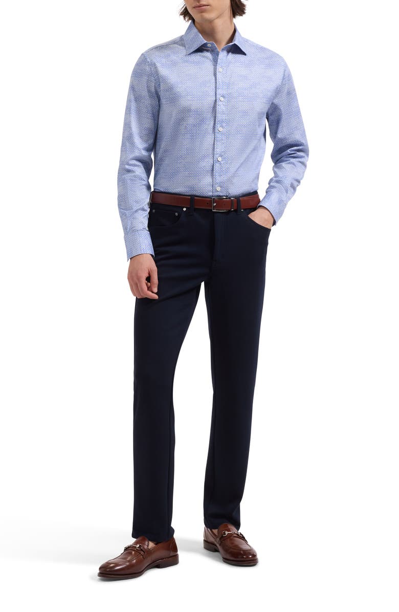 Bugatchi Axel Shaped Fit Mini Check Stretch Cotton Button-Up Shirt, Alternate, color, Air Blue