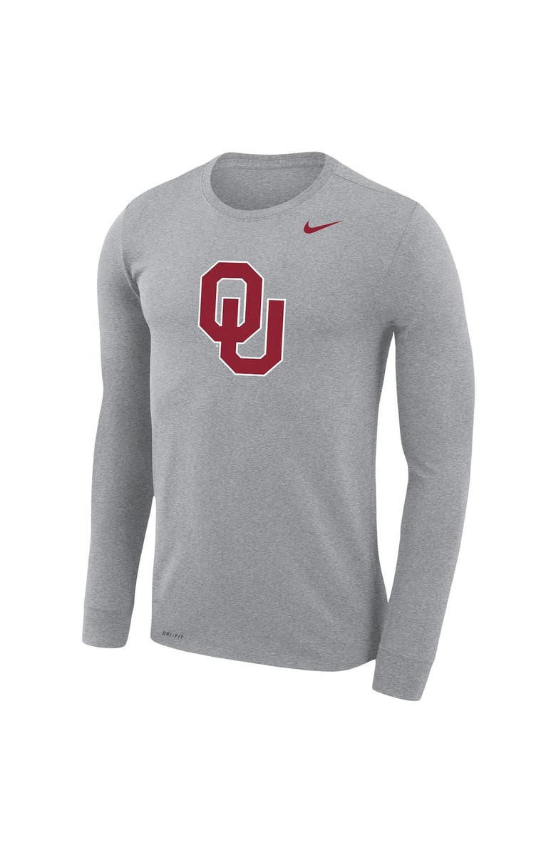 Nike Men's Nike Heather Gray Oklahoma Sooners Legend Wordmark Performance Long Sleeve T-Shirt, Alternate, color, 