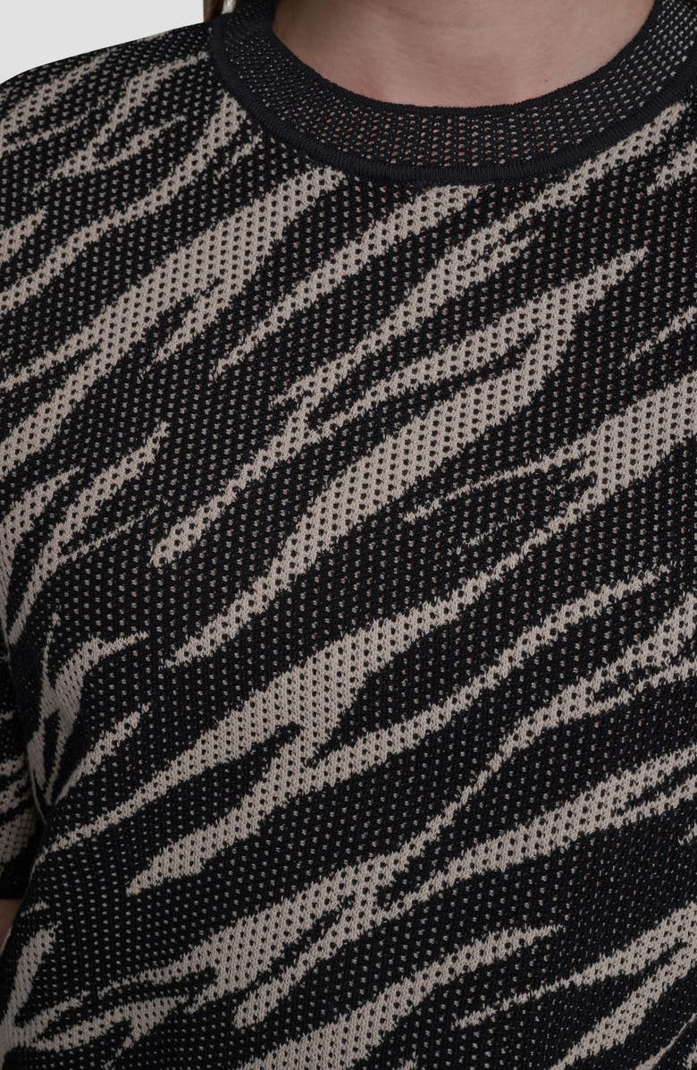 DKNY Animal Pattern Openwork Jacquard Short Sleeve Sweater, Alternate, color, Concrete Animal
