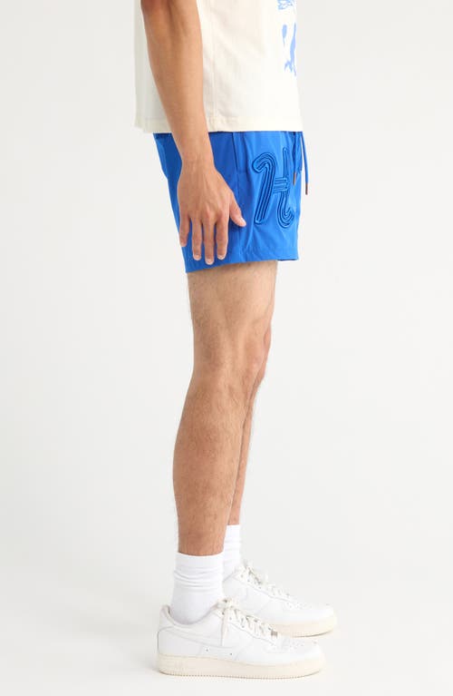 Honor The Gift Mens Blue Embroidered-text Relaxed-fit Swim Trunks In Blue