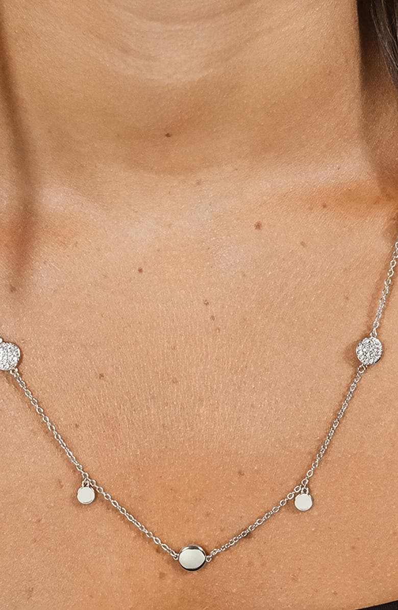 Sterling Forever Delicate Cubic Zirconia Disc Station Necklace, Alternate, color, Silver