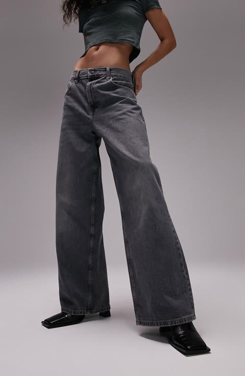 Low Slung Wide Leg Boyfriend Jeans (Dirty Sulphur) (Regular & Long)
