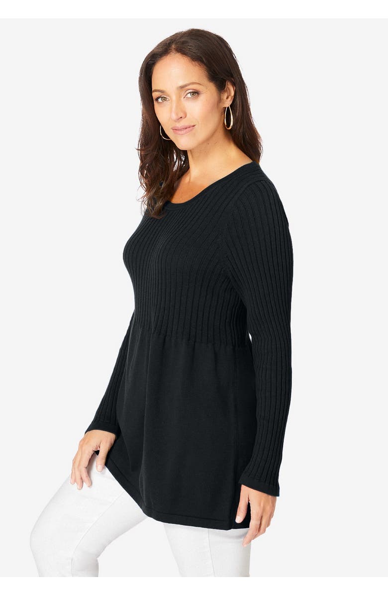 Jessica London Ribbed Baby Doll Tunic Sweater, Alternate, color, Black