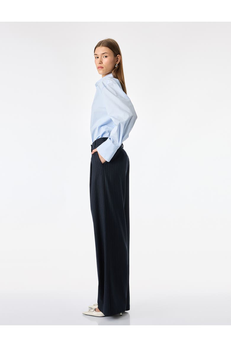 Wide Leg Pinstripe Tailored Trousers with Pockets, Alternate, color, NAVY STRIPE