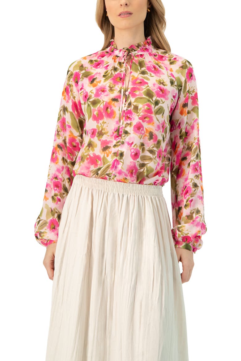 Floral High Neck Blouse, Main, color, Multicolor-Pink