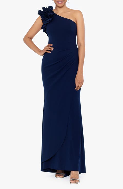 Ruffle One-Shoulder Scuba Crepe Gown (Regular & Petite)