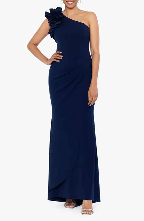 Ruffle One-Shoulder Scuba Crepe Gown