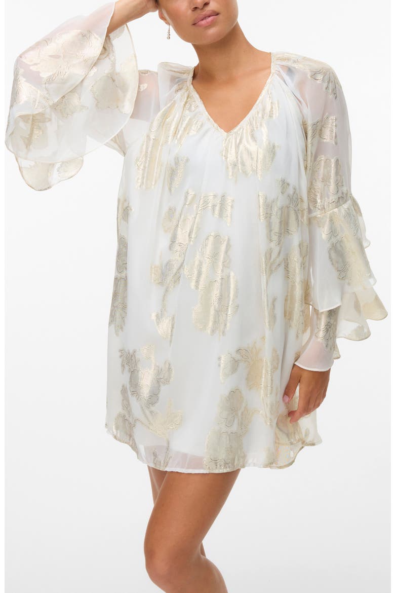 Chili Metallic Tiered Ruffle Minidress, Alternate, color, CLOUD DANCER DETAIL