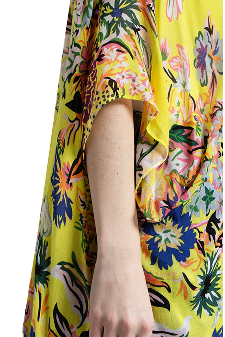 Floral Print Cropped Cover-Up Kaftan, Alternate, color, YELLOW