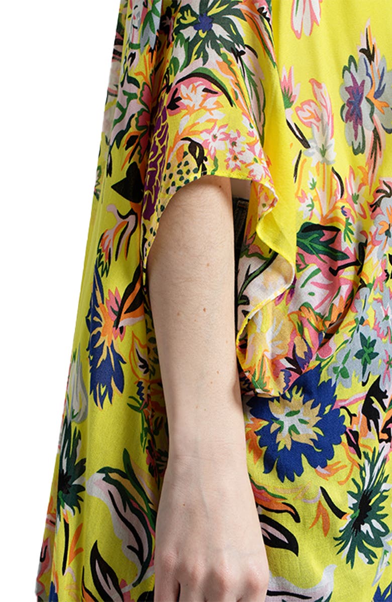 SAACHI Floral Print Cropped Cover-Up Kaftan, Alternate, color, Yellow