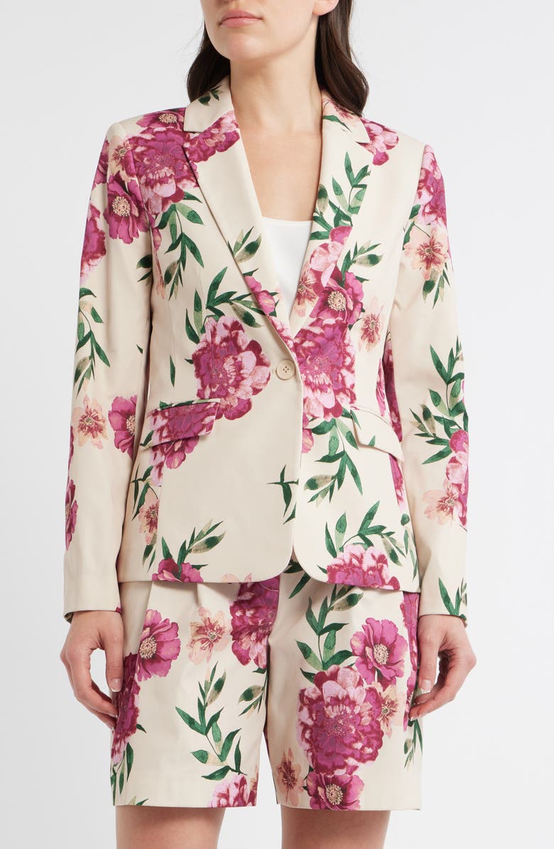 Tahari ASL Print One-Button Blazer, Alternate, color, Sand Berry Floral