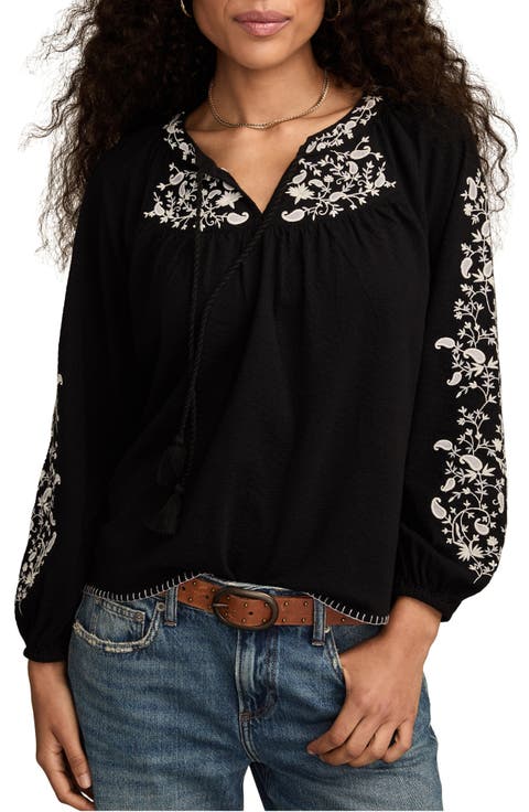 Embroidered Peasant Top