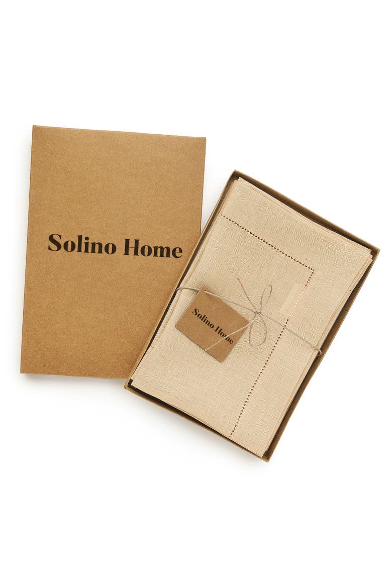 Linen Dinner Napkins Set of 6, 20 x 20" - Classic Hemstitch, Alternate, color, Beige