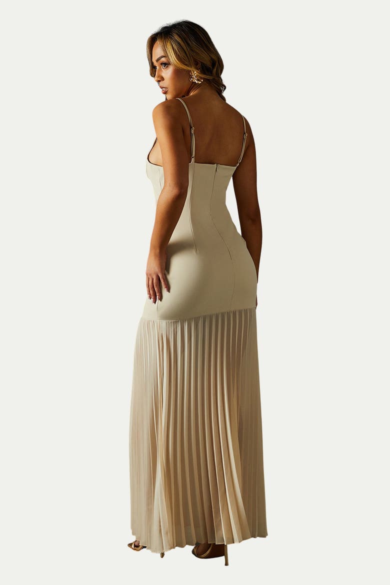 Square Neck Pleated Chiffon Maxi Dress, Alternate, color, Nude