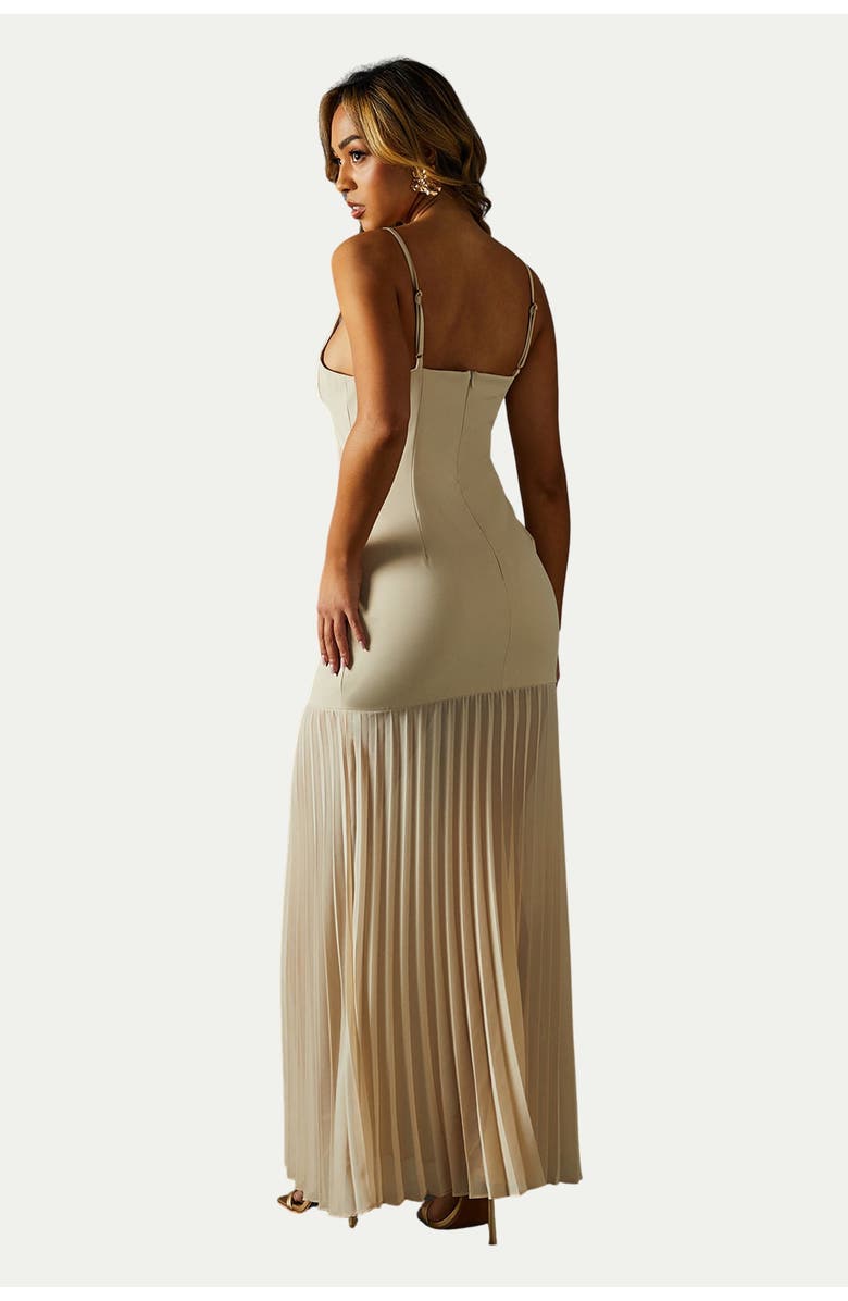 MissPap Square Neck Pleated Chiffon Maxi Dress, Alternate, color, Nude