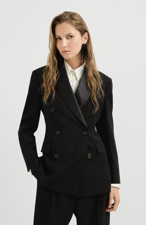 Viscose and virgin wool tuxedo jacket with monili
