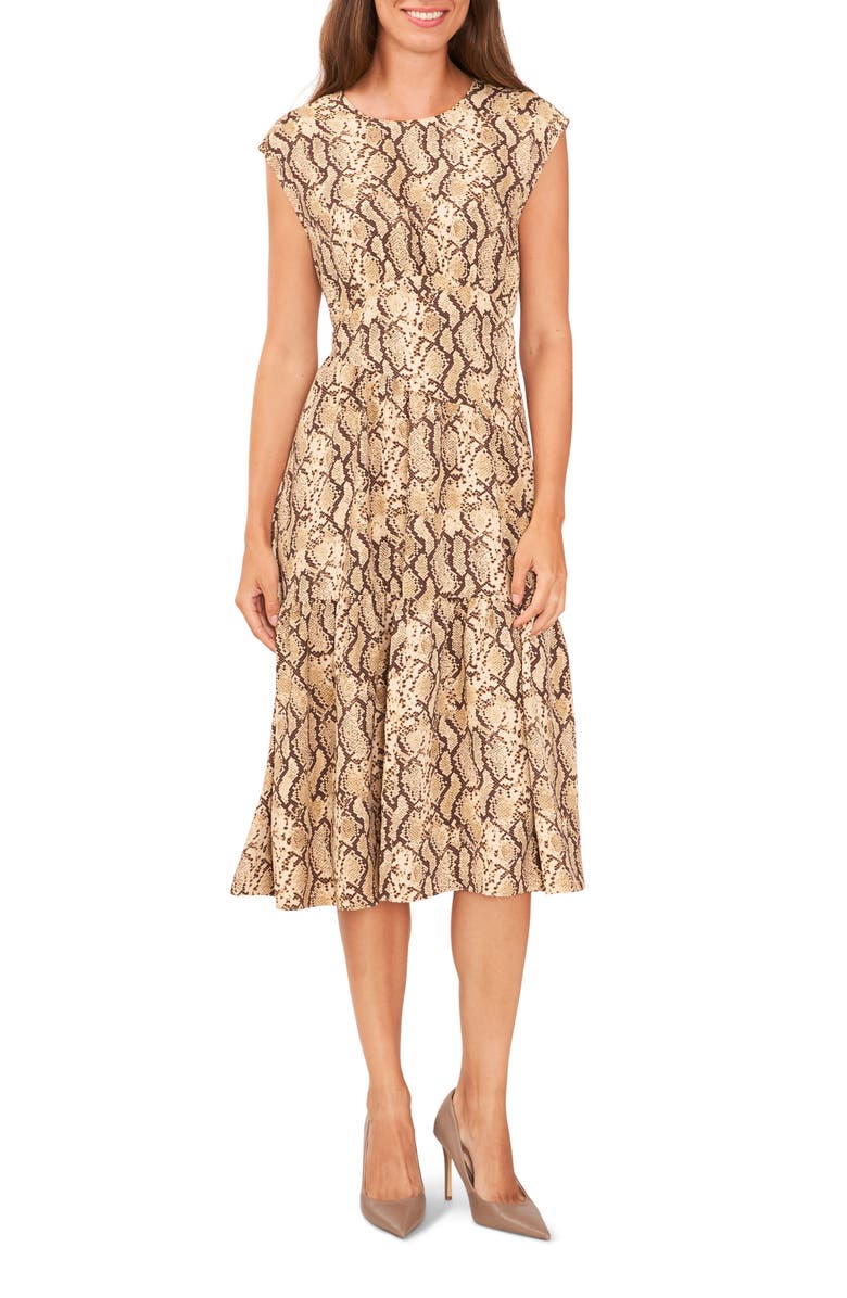Halogen<sup>®</sup> Snake Print Asymmetric Tiered Midi Dress, Main, color, 