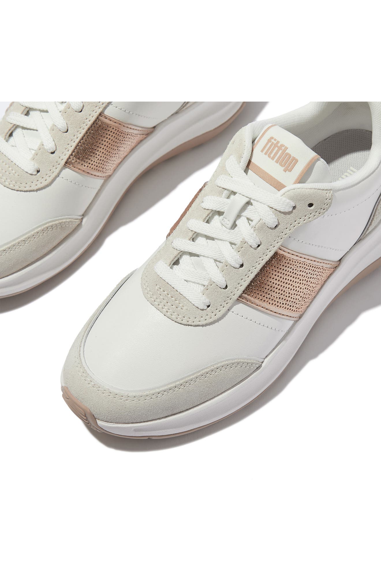 F-Mode Flow Sequin Leather Sneaker, Alternate, color, URBAN WHITE/ CLASSIC BEIGE