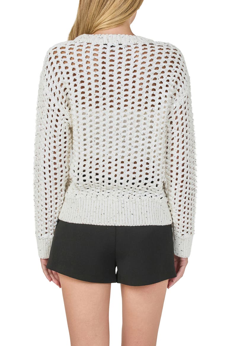 Sequins Open Stitch Sweater, Alternate, color, WHITE