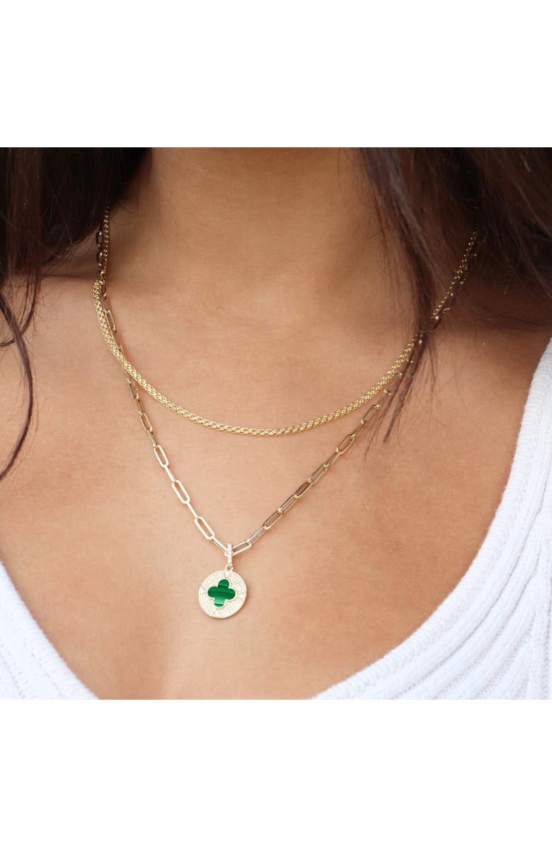 The Lovery Fine Jewelry Malachite Diamond Disc Clover Charm, Alternate, color, Malachite
