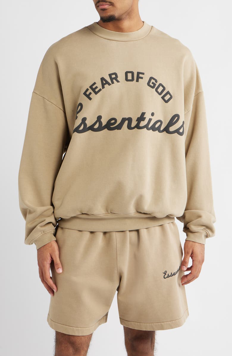Fear of God Essentials '90s Fit Training Logo Crewneck Sweatshirt, Main, color, Faded Dune