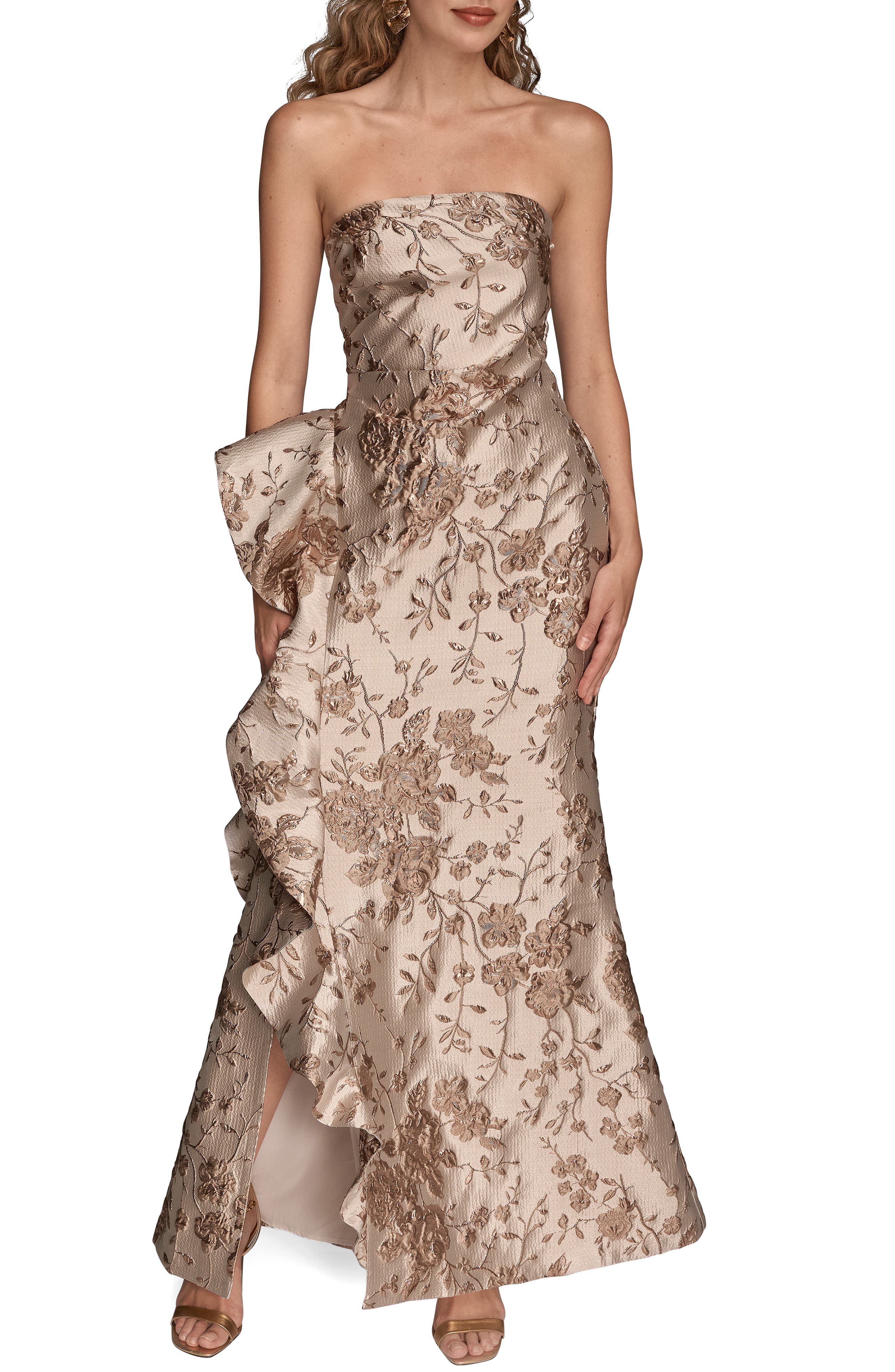 Floral Metallic Jacquard Sleeveless Gown