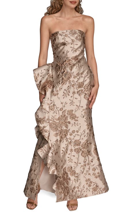 Floral Metallic Jacquard Sleeveless Gown