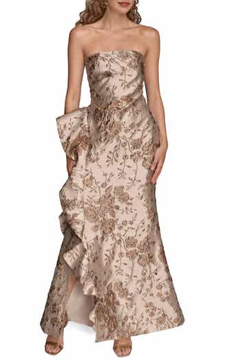 Floral Metallic Jacquard Sleeveless Gown