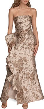 Donna Karan New York Floral Metallic Jacquard Sleeveless Gown