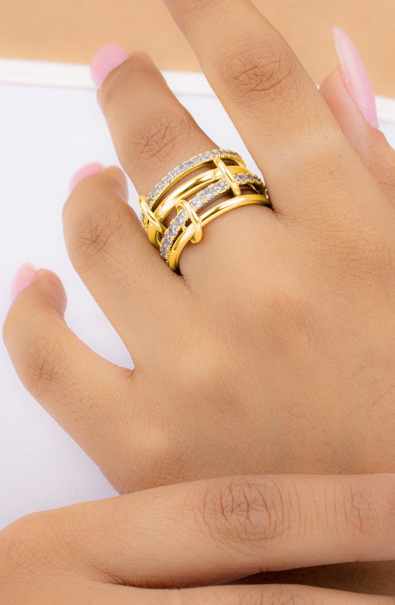 Sterling Forever Klara Mixed Metal Cubic Zirconia Stack Ring, Alternate, color, Dual Tone