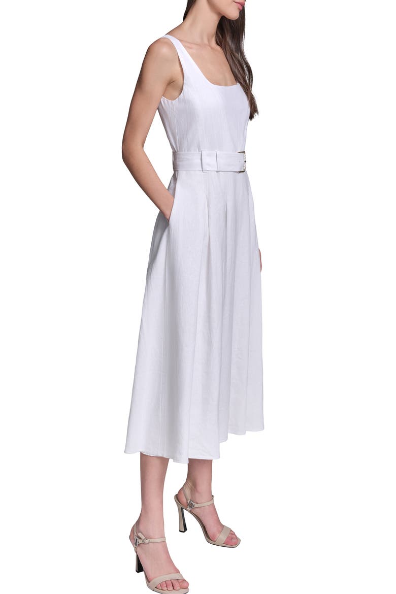 Belted Fit & Flare Dress, Alternate, color, SOFT WHITE