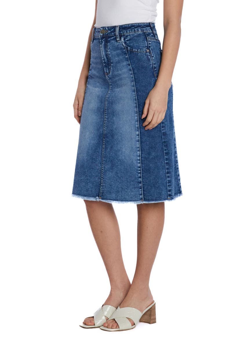 Two-Tone Raw Hem Denim Skirt, Alternate, color, COMPASS BLUE COMBO