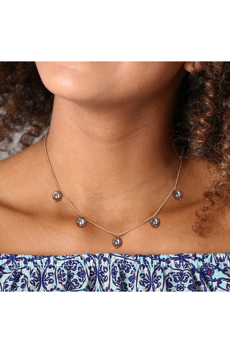 DELMAR Sterling Silver 8–9mm Cultured Black Tahitian Pearl Charm Necklace, Alternate, color, 