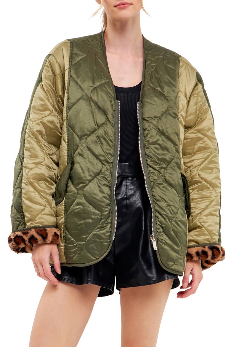 Oversize Quilted Ripstop Jacket, Main, color, OLIVE