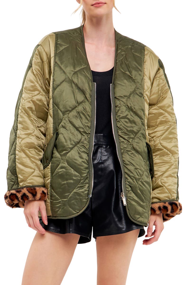 English Factory Oversize Quilted Ripstop Jacket, Main, color, Olive